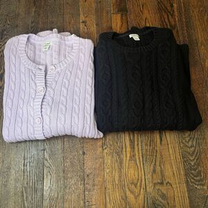 L.L. Bean Women's Pullover Sweater Lot Of 2 Black And Purple Button Up Cardigan